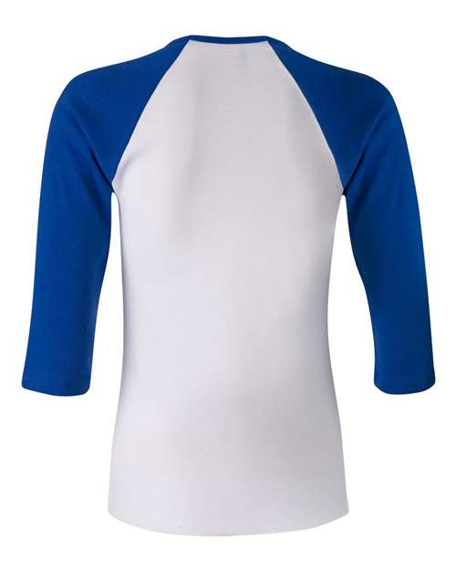Women’s 1X1 Baby Rib Raglan Three-Quarter Sleeve Tee - White/ True Royal Back