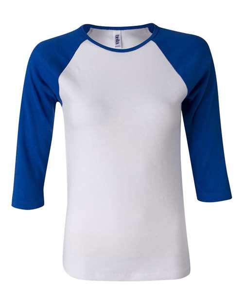 Women’s 1X1 Baby Rib Raglan Three-Quarter Sleeve Tee - White/ True Royal Front