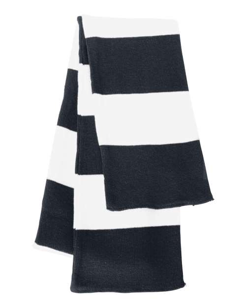 Rugby-Striped Knit Scarf - Navy/ White Front