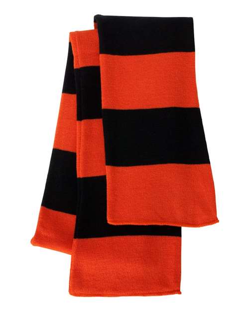 Rugby-Striped Knit Scarf - Orange/ Black Back