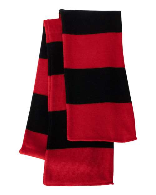 Rugby-Striped Knit Scarf - Red/ Black Back