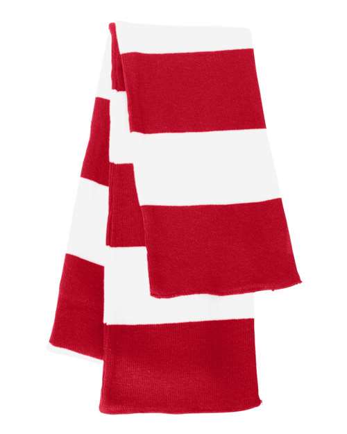 Rugby-Striped Knit Scarf - Red/ White Front