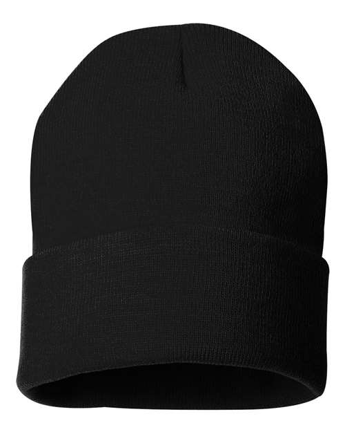 12" Solid Cuffed Beanie - Black Front