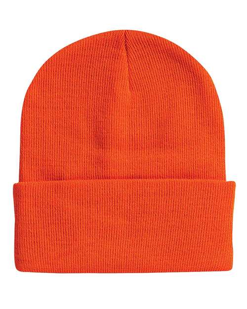 12" Solid Cuffed Beanie - Blaze Orange Back