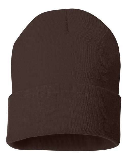 12" Solid Cuffed Beanie - Brown Back