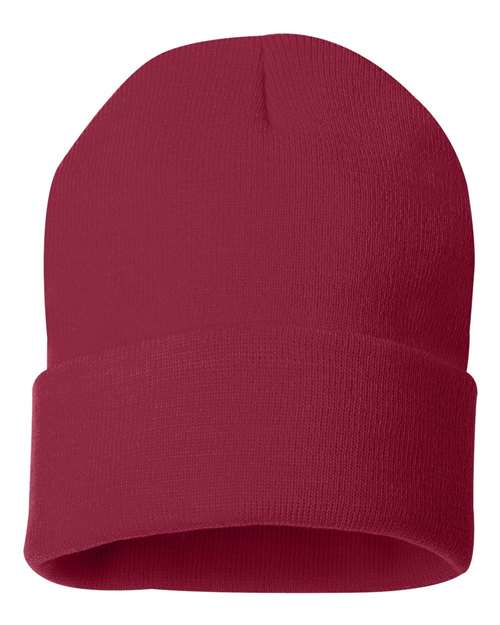 12" Solid Cuffed Beanie - Cardinal Front
