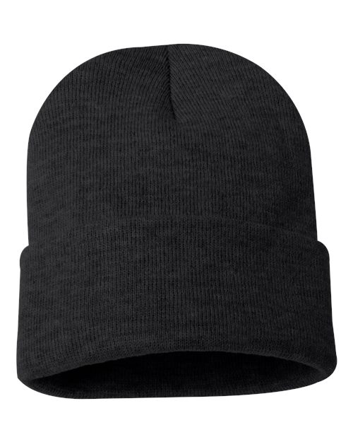 12" Solid Cuffed Beanie - Heather Charcoal Back