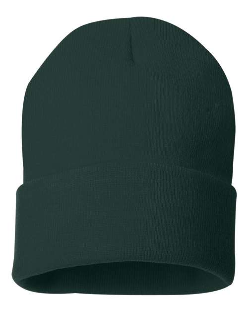 12" Solid Cuffed Beanie - Forest Green Front