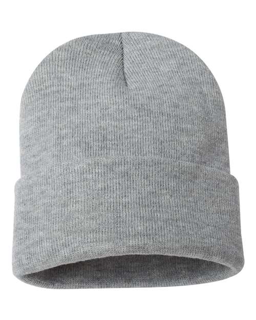 12" Solid Cuffed Beanie - Heather Grey Front