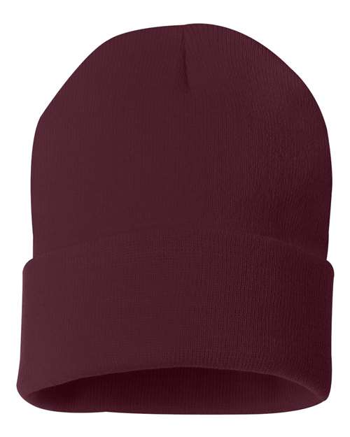 12" Solid Cuffed Beanie - Maroon Back