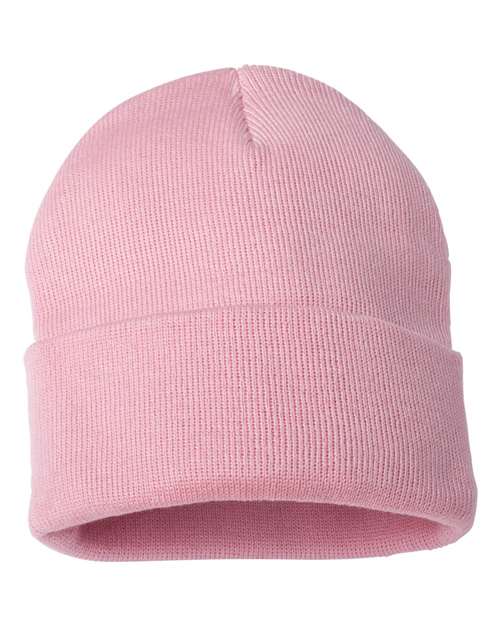 12" Solid Cuffed Beanie - Pink Front
