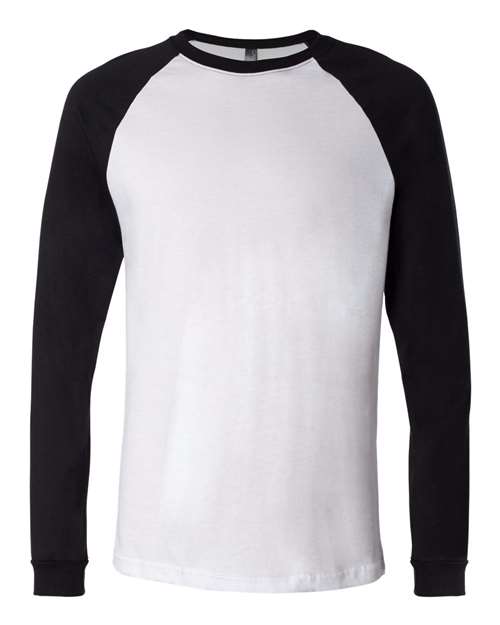 Men's Long Sleeve Jersey Baseball Tee - White/ Black Front
