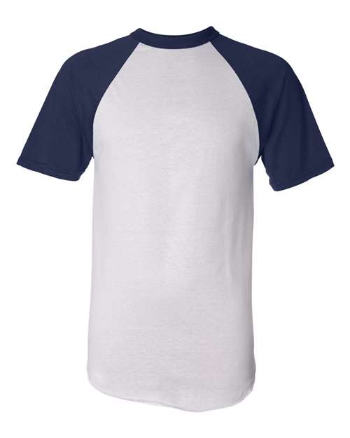 Unisex Raglan Baseball Jersey - White/ Navy Front