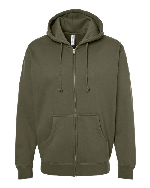 Unisex Heavyweight Full-Zip Hooded Sweatshirt - Army Front