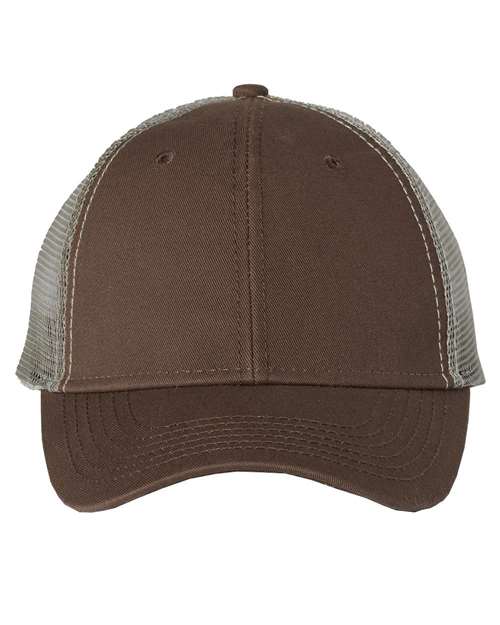 Bio-Washed Trucker Cap - Brown/ Khaki Front