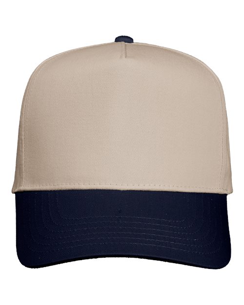 Five-Panel Twill Cap - Khaki/ Navy Front