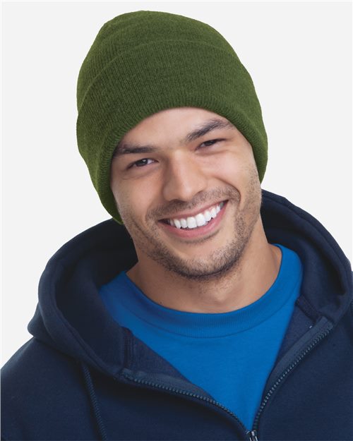 USA-Made 12'' Knit Cuffed Beanie - Gold Front