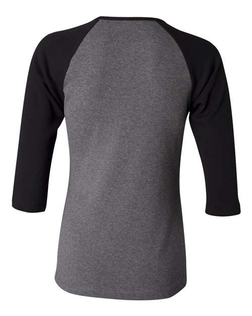 Women’s 1X1 Baby Rib Raglan Three-Quarter Sleeve Tee - Deep Heather/ Black Back