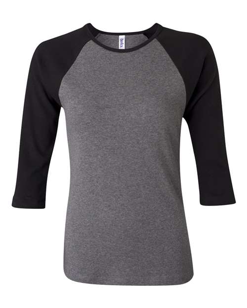 Women’s 1X1 Baby Rib Raglan Three-Quarter Sleeve Tee - Deep Heather/ Black Front