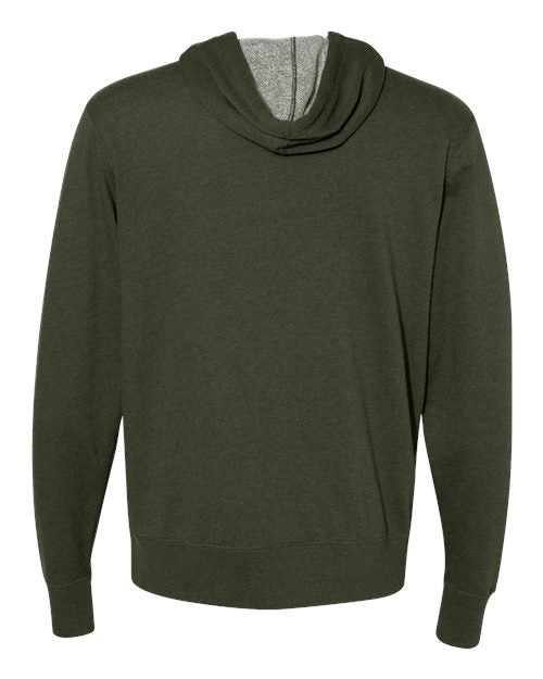 Unisex Heathered French Terry Full-Zip Hooded Sweatshirt - Olive Heather Back