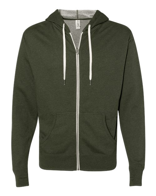 Unisex Heathered French Terry Full-Zip Hooded Sweatshirt - Olive Heather Front