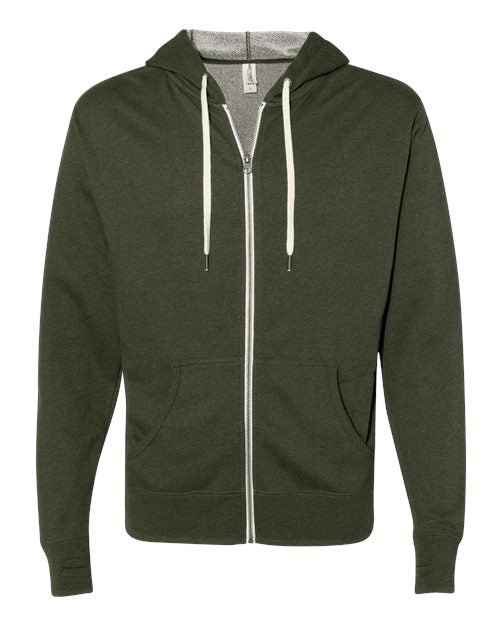 Independent Trading Co. Unisex Heathered French Terry Full-Zip Hooded Sweatshirt - Olive Heather Front