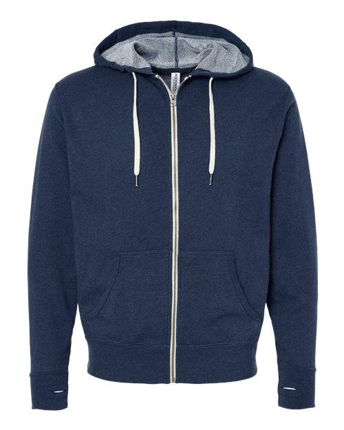 Unisex Heathered French Terry Full-Zip Hooded Sweatshirt - Navy Heather Front