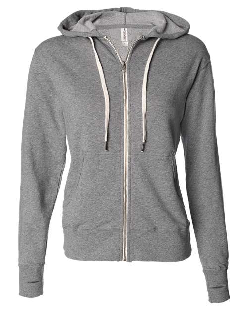 Unisex Heathered French Terry Full-Zip Hooded Sweatshirt - Salt & Pepper Front