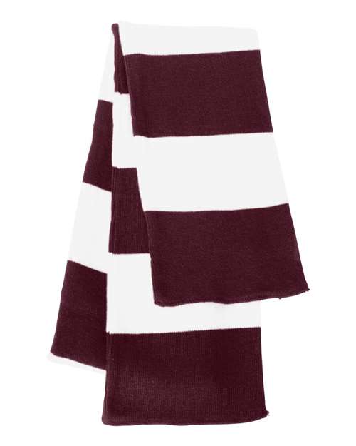 Rugby-Striped Knit Scarf - Maroon/ White Front
