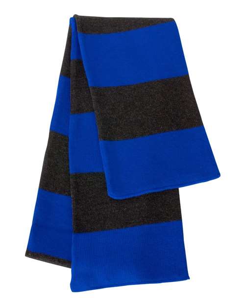 Rugby-Striped Knit Scarf - Royal/ Charcoal Back