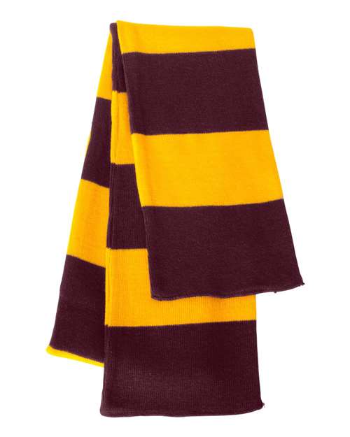 Rugby-Striped Knit Scarf - Maroon/ Gold Front