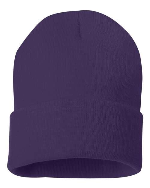 12" Solid Cuffed Beanie - Purple Back