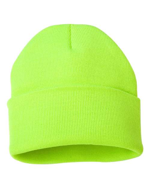 12" Solid Cuffed Beanie - Safety Yellow Front