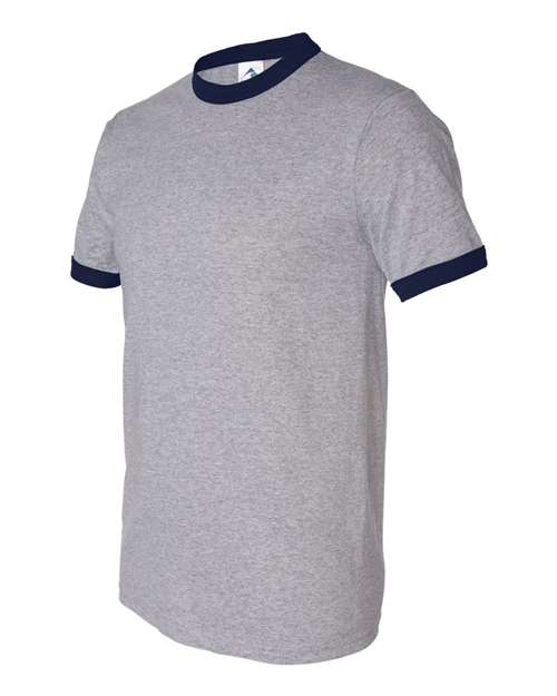 Unisex 50/50 Ringer T-Shirt - Athletic Heather/ Navy Front