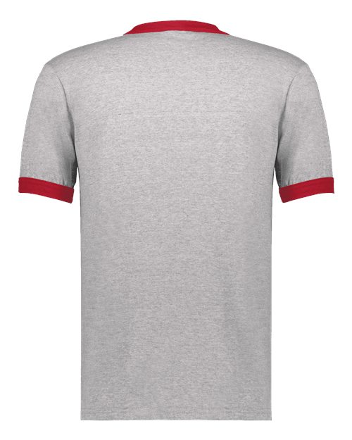 Unisex 50/50 Ringer T-Shirt - Athletic Heather/ Red Back