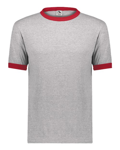 Unisex 50/50 Ringer T-Shirt - Athletic Heather/ Red Front