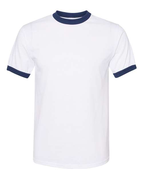 Unisex 50/50 Ringer T-Shirt - White/ Navy Front