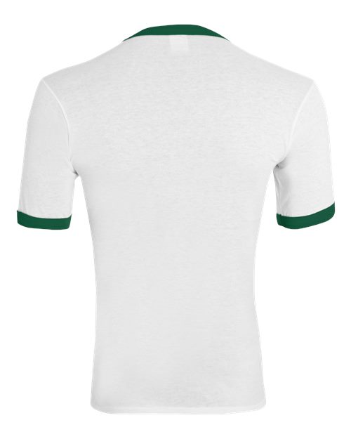 Unisex 50/50 Ringer T-Shirt - White/ Dark Green Back
