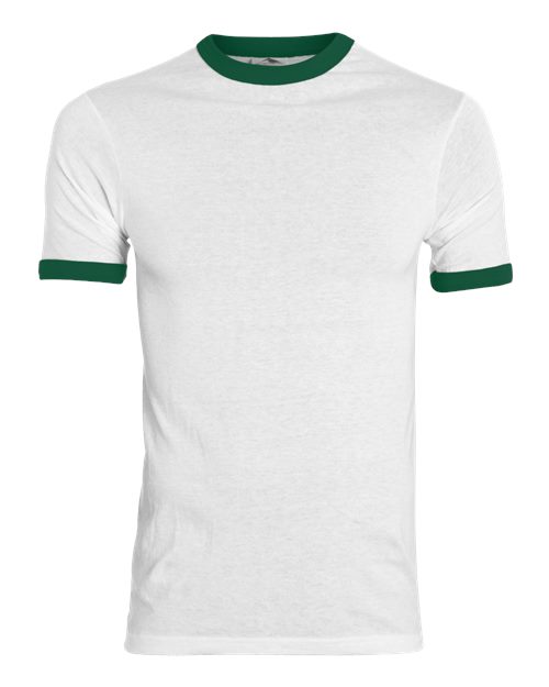 Unisex 50/50 Ringer T-Shirt - White/ Dark Green Front