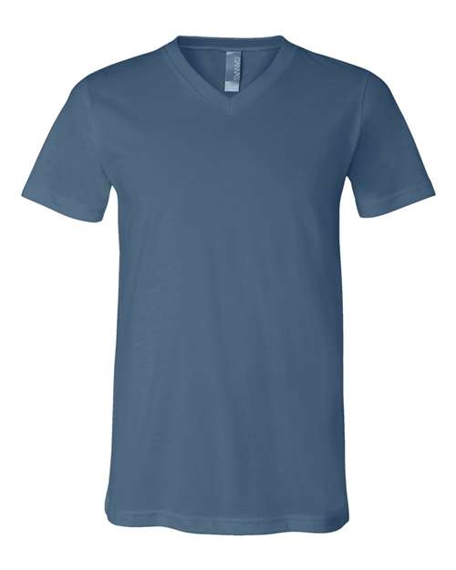 Unisex Jersey V-Neck Tee - Steel Blue Front