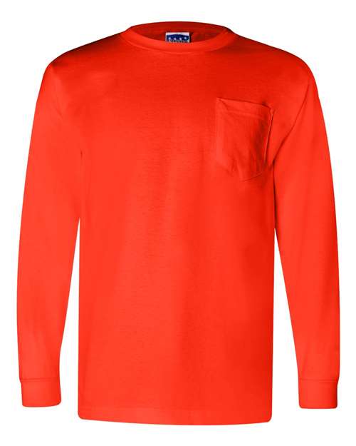Unisex Union-Made Long Sleeve Pocket T-Shirt - Orange Front