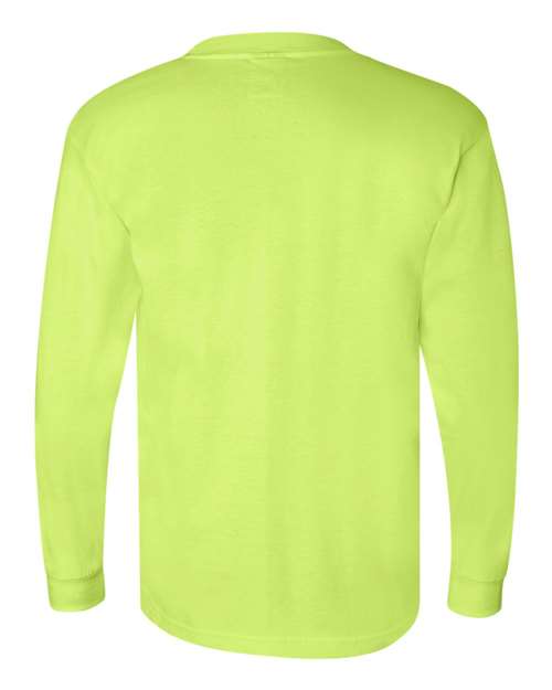 Unisex Union-Made Long Sleeve Pocket T-Shirt - Lime Green Back