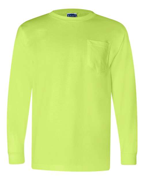 Unisex Union-Made Long Sleeve Pocket T-Shirt - Lime Green Front