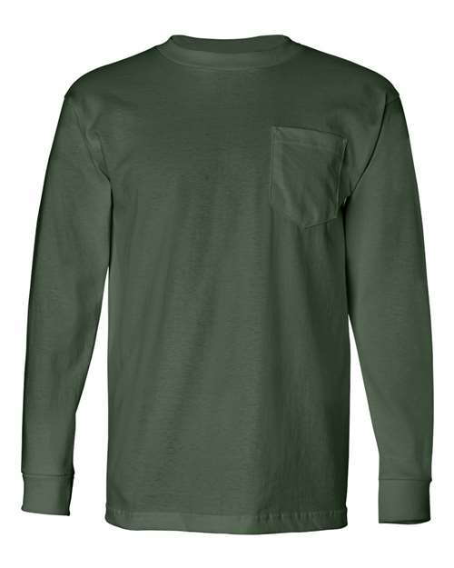 Unisex USA-Made Long Sleeve Pocket T-Shirt - Forest Green Front