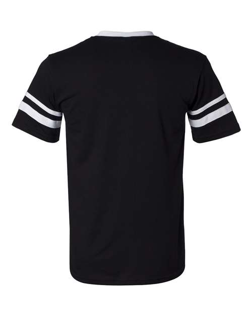 V-Neck Jersey with Striped Sleeves - Black/ White Back