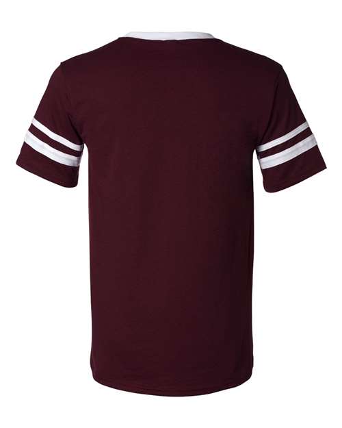 V-Neck Jersey with Striped Sleeves - Maroon/ White Back