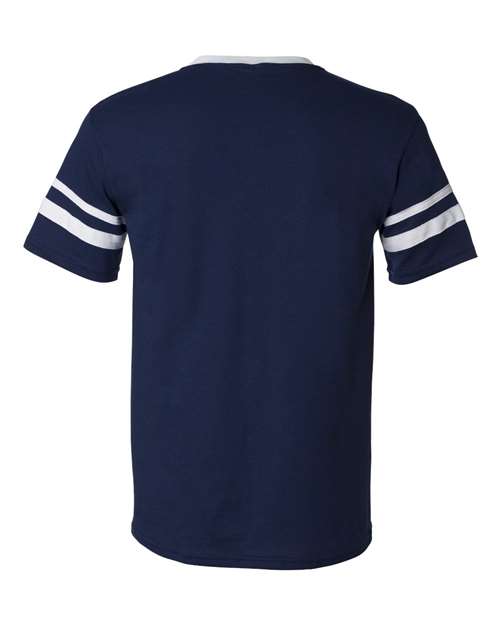 V-Neck Jersey with Striped Sleeves - Navy/ White Back