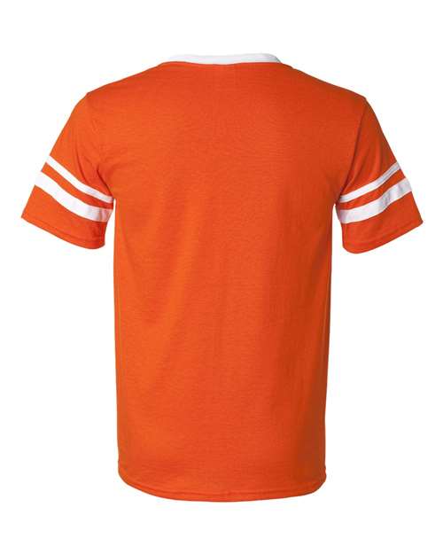 V-Neck Jersey with Striped Sleeves - Orange/ White Back