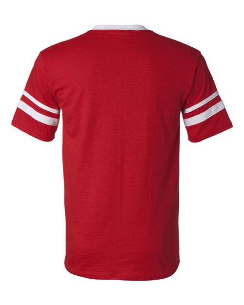 V-Neck Jersey with Striped Sleeves - Red/ White Back