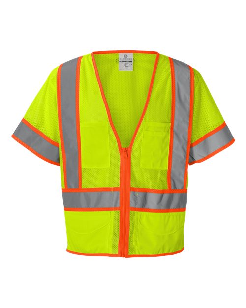 Unisex Ultra-Cool™ Six-Pocket Mesh Surveyor’s Vest - Lime Front
